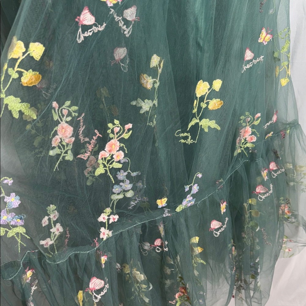 Emerald Green Floral Embroidered Maxi Dress with Tie Straps - Picture 6 of 16